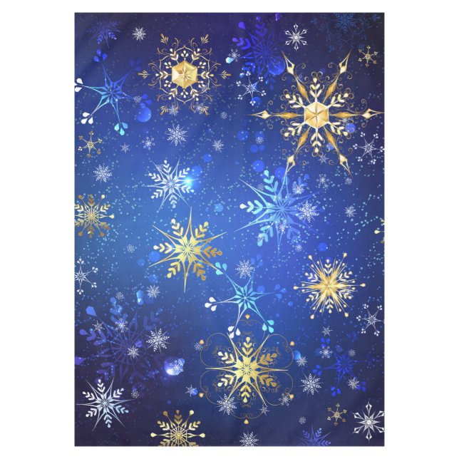 XMAS Blue Background with Golden Snowflakes Tablecloth (Front)