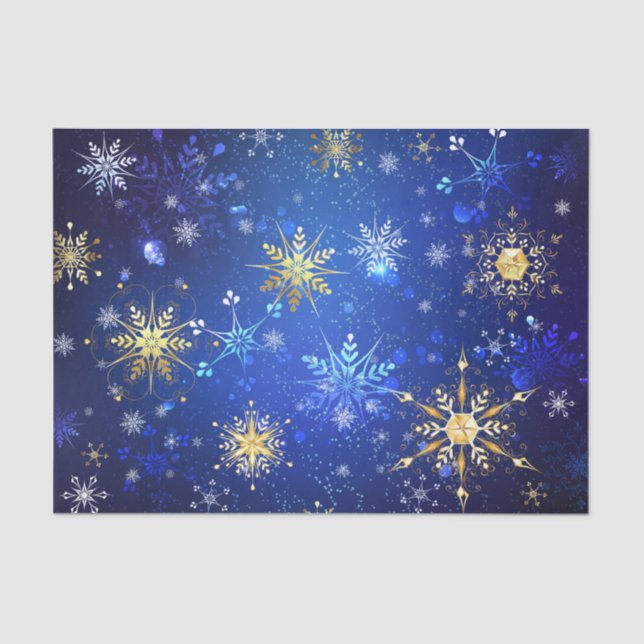 XMAS Blue Background with Golden Snowflakes Tissue Paper (Front)