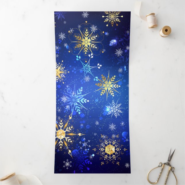XMAS Blue Background with Golden Snowflakes Tri-Fold Programme (Inside)