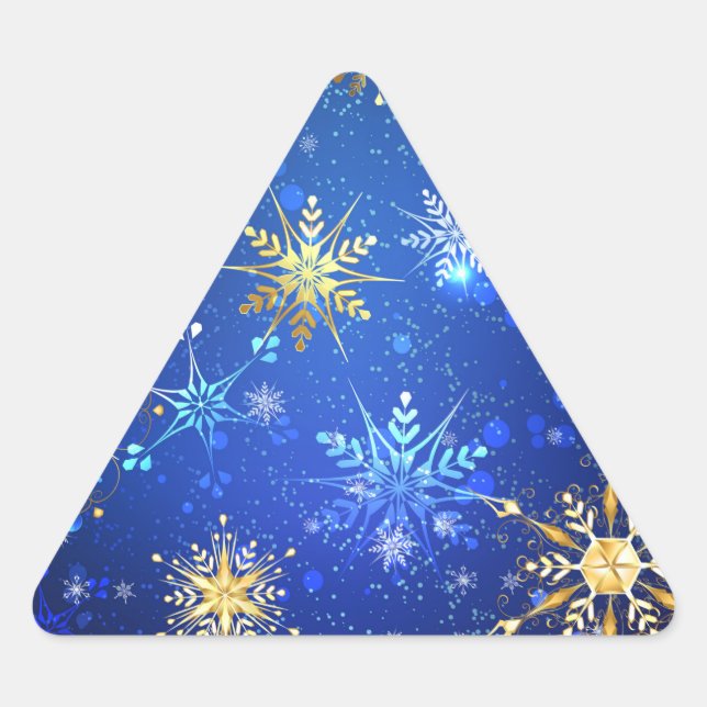 XMAS Blue Background with Golden Snowflakes Triangle Sticker (Front)