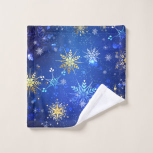 XMAS Blue Background with Golden Snowflakes Wash Cloth