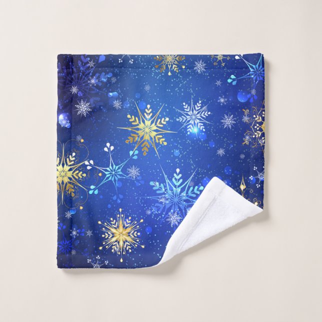 XMAS Blue Background with Golden Snowflakes Wash Cloth (Wash Cloth)