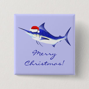 Xmas Blue Marlin 2 Inch Square Button