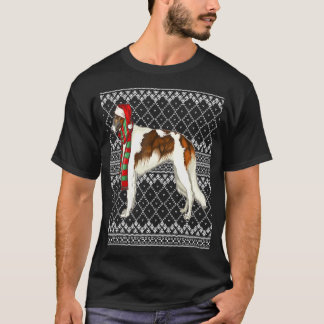 Xmas Borzoi Santa Claus Hat Ugly Christmas T-Shirt