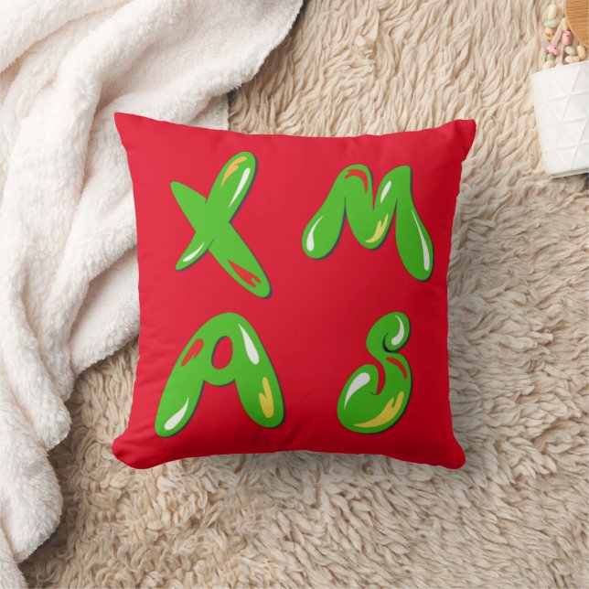 Xmas Bubble Text      Throw Pillow (Blanket)