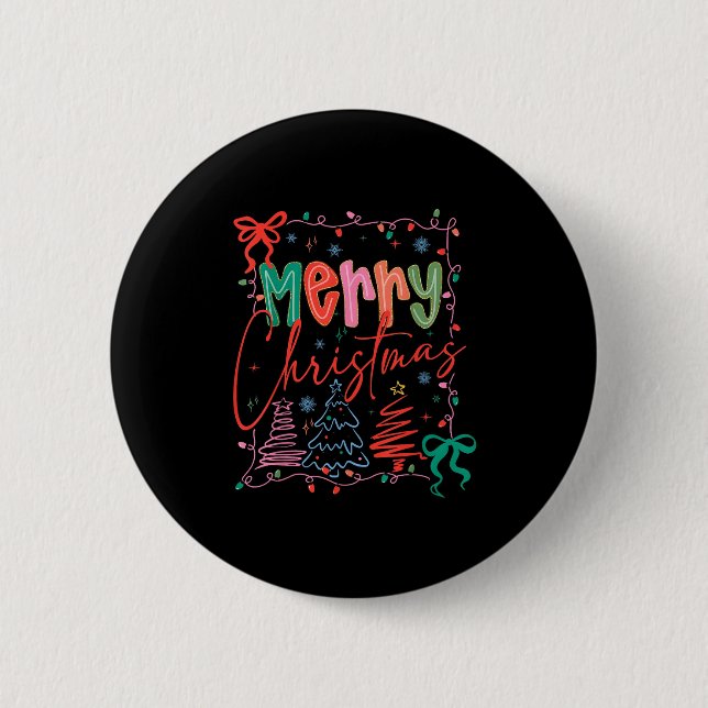 Xmas Buffalo Plaid Red White Green Merry Christmas 2 Inch Round Button (Front)