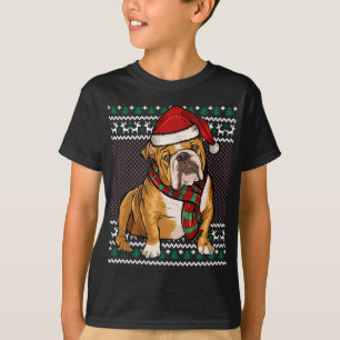 Xmas Bulldog Dog Santa Hat Ugly Christmas T-Shirt