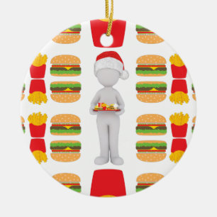 xmas burger santa claus ceramic ornament
