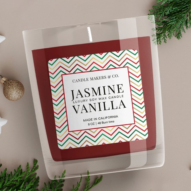 Xmas Candle Label Red Green Gold Holiday Sticker (Make your Christmas products stand out with this vibrant red, green and gold holiday label template)