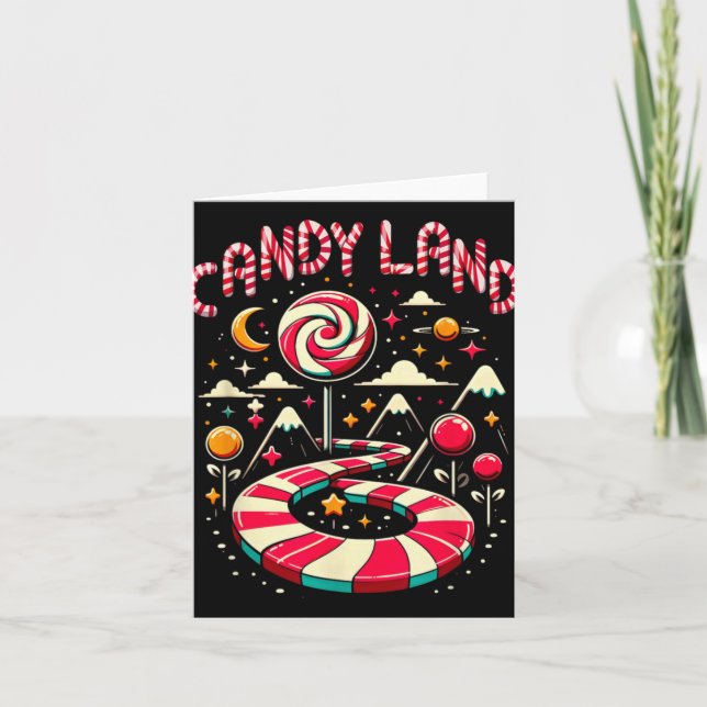 Xmas Candy Land Rainbow Trail Candy Cane Merry Chr Card (Front)