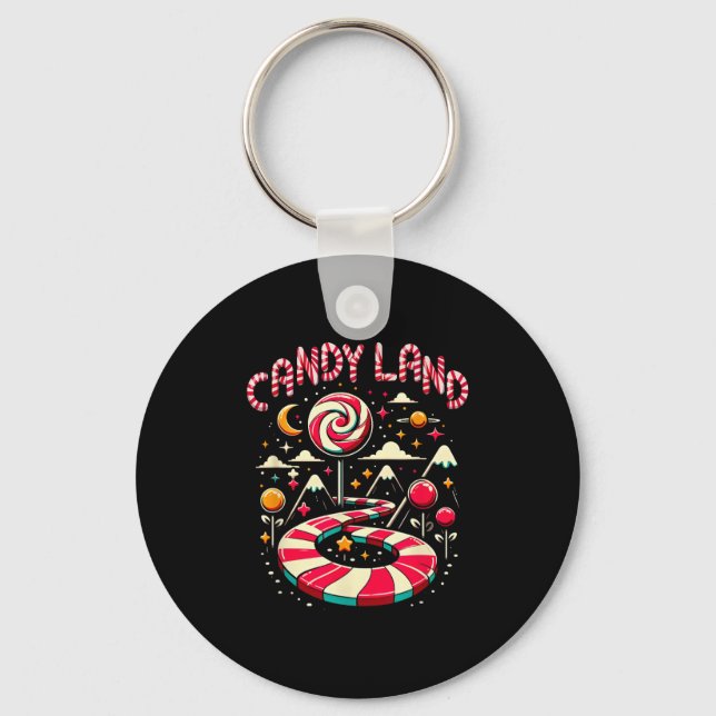 Xmas Candy Land Rainbow Trail Candy Cane Merry Chr Keychain (Front)