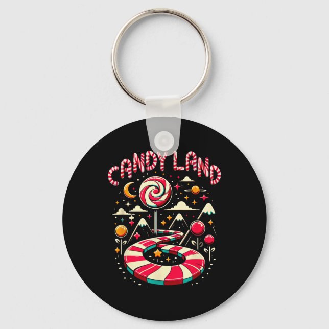 Xmas Candy Land Rainbow Trail Candy Cane Merry Chr Keychain (Front)