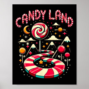 Xmas Candy Land Rainbow Trail Candy Cane Merry Chr Poster