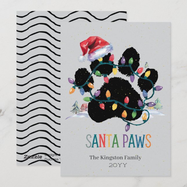 Xmas Card Personalized Santa Paw Print (Front/Back)