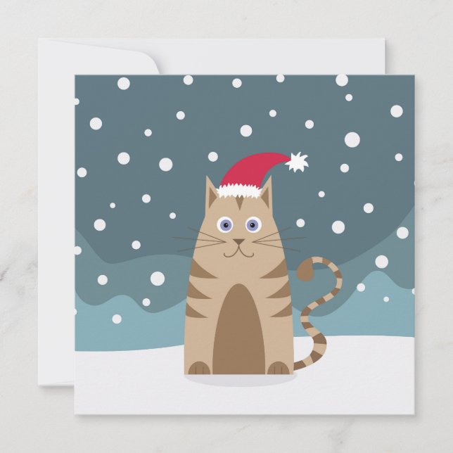Xmas cat wearing santa hat, funny kitty card (Front)