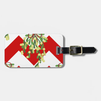 xmas chevron mistletoe luggage tag
