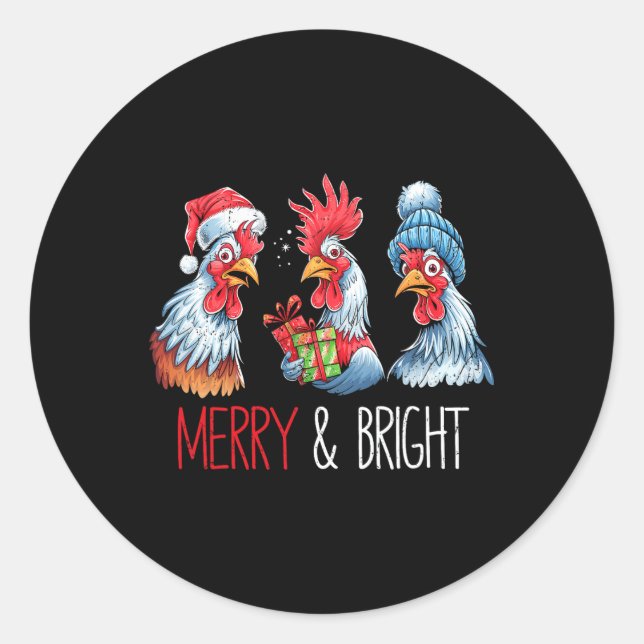 Xmas Chickens Santa Hat Christmas Farm Animal Funn Classic Round Sticker (Front)