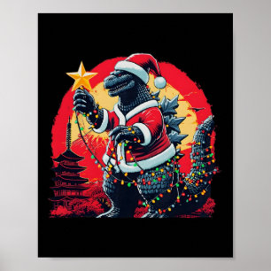 Xmas Christmas Santazilla Funny Holiday Monster Di Poster