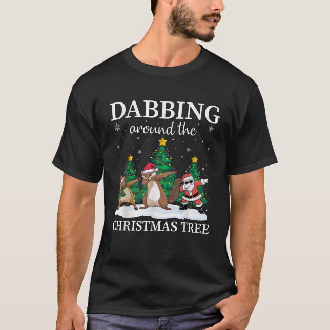 Xmas Dabbing Weasel Reindeer Santa Christmas Dab  T-Shirt (Front)