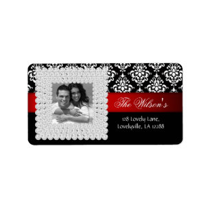 Xmas Damask Wedding Jewel Black Red White Label