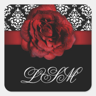 Xmas Damask Wedding Stickers Red Rose Black White