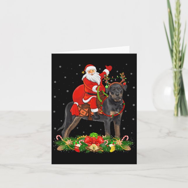 Xmas Decor Funny Santa Riding Rottweiler Dog Chris Card (Front)