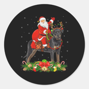 Xmas Decor Funny Santa Riding Rottweiler Dog Chris Classic Round Sticker