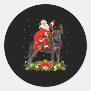 Xmas Decor Funny Santa Riding Rottweiler Dog Chris Classic Round Sticker