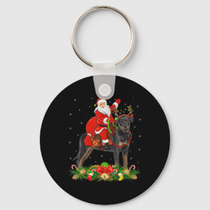 Xmas Decor Funny Santa Riding Rottweiler Dog Chris Keychain