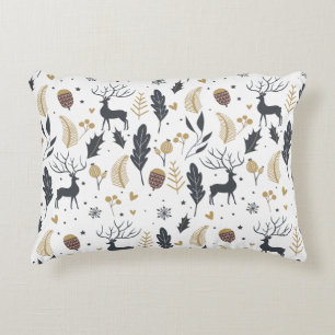 Xmas Deer and Leaves Joyful Greetings Collection Accent Pillow