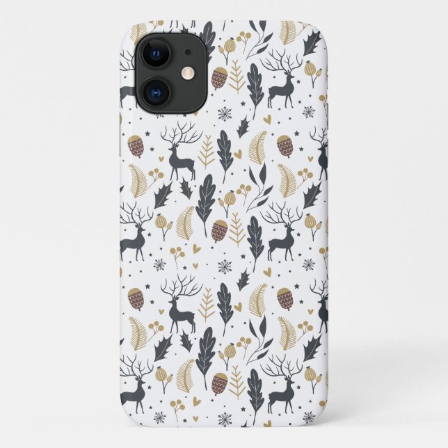 Xmas Deer and Leaves Joyful Greetings Collection Case-Mate iPhone Case (Back)