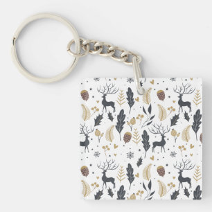 Xmas Deer and Leaves Joyful Greetings Collection Keychain