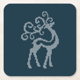 Xmas deer antlers nordic knitted design  square paper coaster