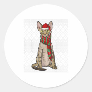 Xmas Devon Rex Cat Santa Claus Hat Ugly Classic Round Sticker
