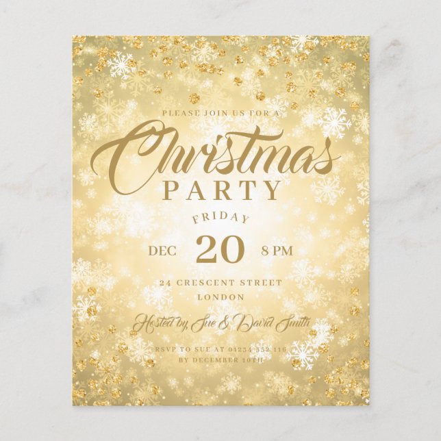 Xmas Dinner Party Gold Winter Diamonds Glitter Flyer (Front)