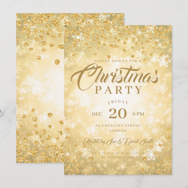Xmas Dinner Party Gold Winter Diamonds Glitter Invitation (Front/Back)