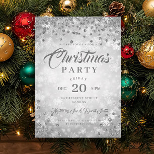Xmas Dinner Party Silver Winter Diamonds Glitter  Invitation