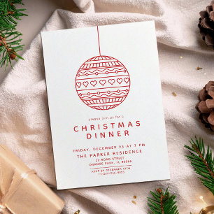 Xmas Dinner with Red Christmas Ball Invitation