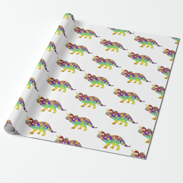 Xmas Dinosaur Santa Triceratops Wrapping Paper (Unrolled)