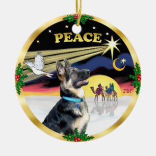 Xmas Dove (Peace) - German Shepherd # Ceramic Ornament