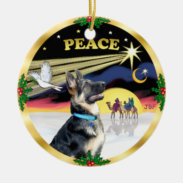 Xmas Dove (Peace) - German Shepherd # Ceramic Ornament (Front)