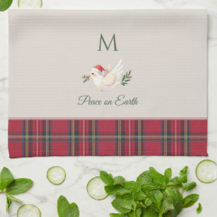 Xmas Dove Peace on Earth Custom Monogram Christmas Kitchen Towel