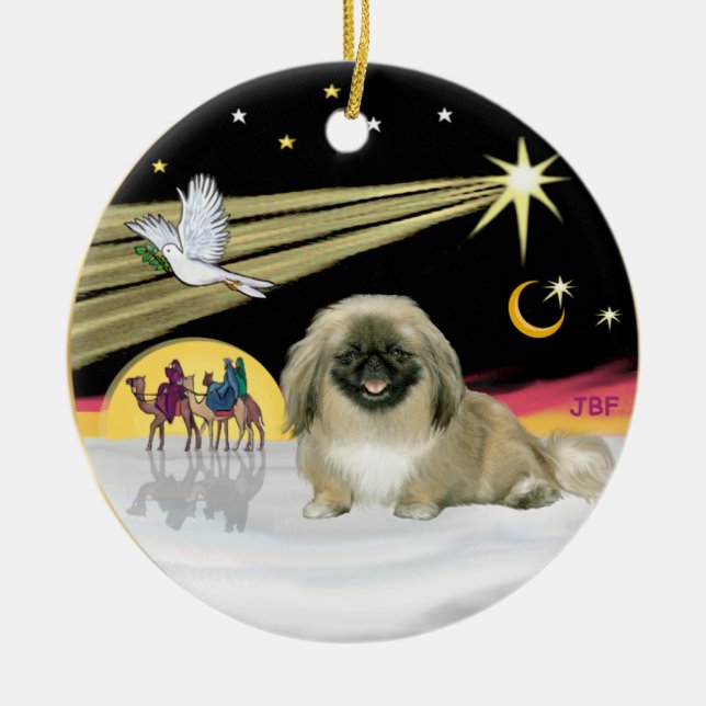 Xmas Dove - Pekingese (black mask) Ceramic Ornament (Front)