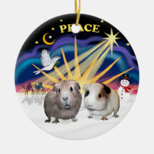 Xmas Dove - Two Guinea Pigs (#1and#2) Ceramic Ornament