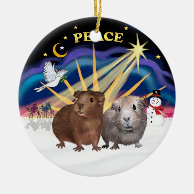 Xmas Dove - Two Guinea Pigs (#2 and #3) Ceramic Ornament (Front)