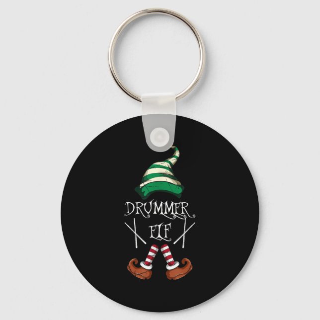 Xmas Drumsticks Music Matching Drummer Elf Pajama  Keychain (Front)