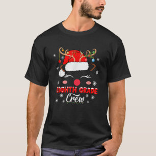 Xmas Eighth Grade Crew Leopard Plaid Reindeer Sant T-Shirt