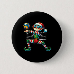 Xmas Elf Playing Volleyball Lovers Boys Girls Kids 2 Inch Round Button