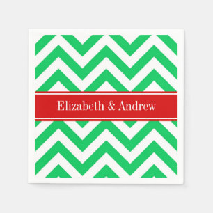 Xmas Emerald White LG Chevron Red Name Monogram Napkin