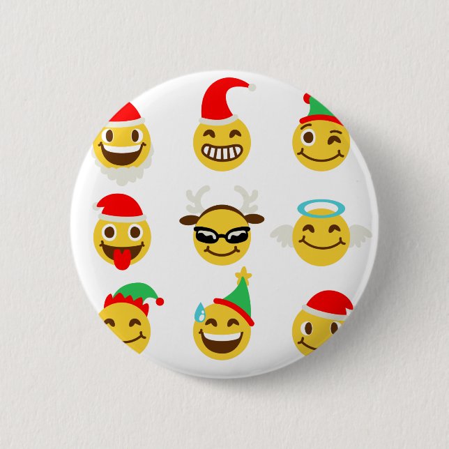 xmas emoji happy faces 2 inch round button (Front)